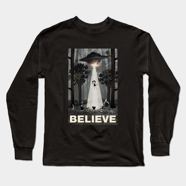 I Want To Believe Betty Boop UFO Abduction Parody Long Sleeve T-Shirt by AtomicMadhouse